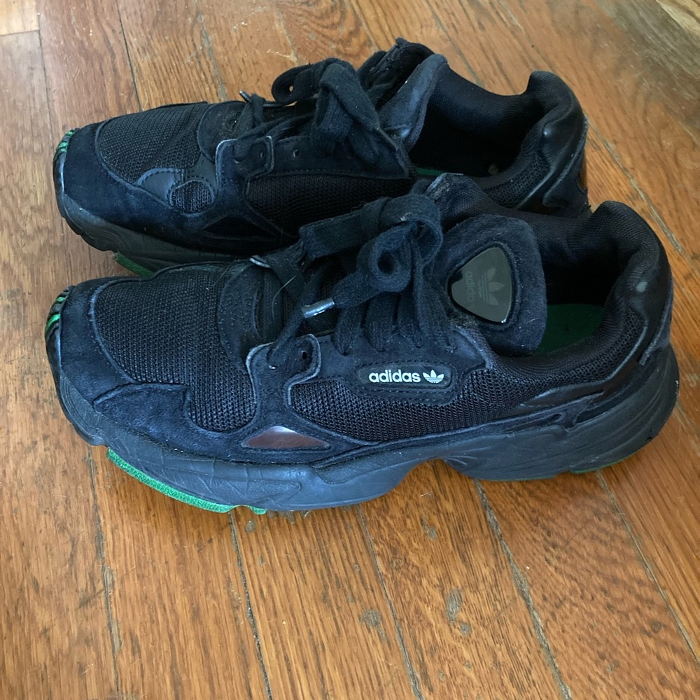 Adidas black and green trainers